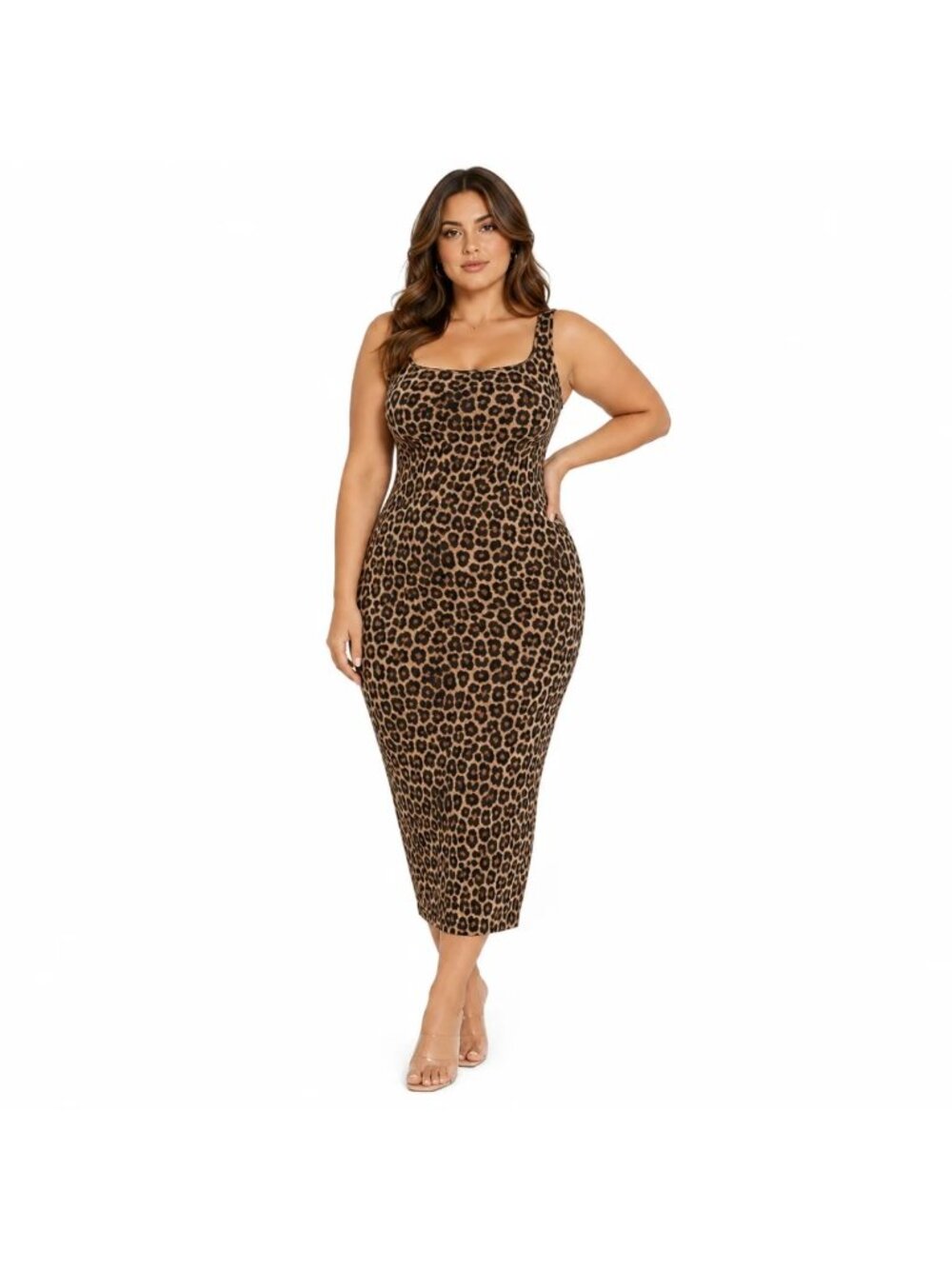NAKED WARDROBE Leopard Print Sculpt Midi Dress Size 1x NEW NWOT